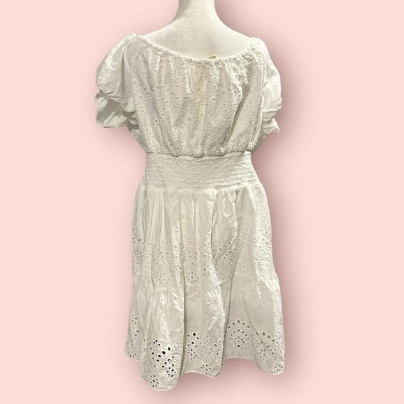 BOSTON PROPER Lace Eyelet Off the Shoulder Corset Tiered Ruffles Dress Size L - Picture 2 of 6